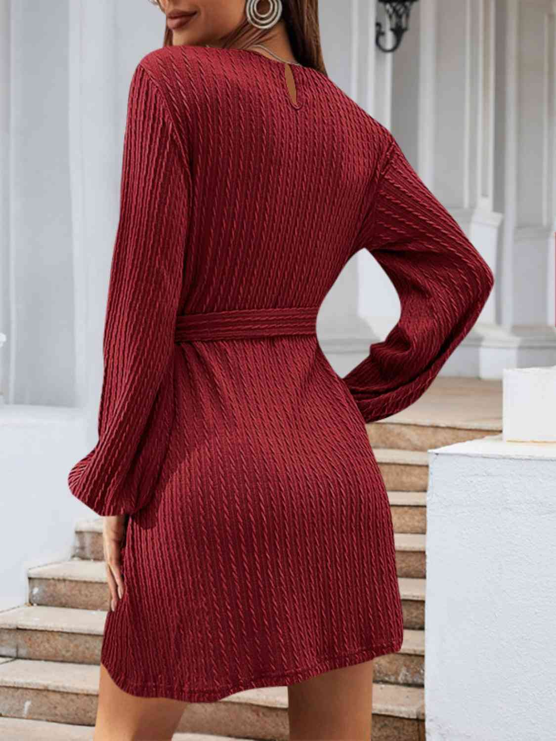 Round Neck Tie Front Long Sleeve Dress - All Dresses - Dresses - 9 - 2024