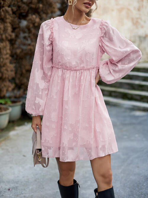 Ruffle Trim Balloon Sleeve Mini Dress - Carnation Pink / S - All Dresses - Dresses - 1 - 2024