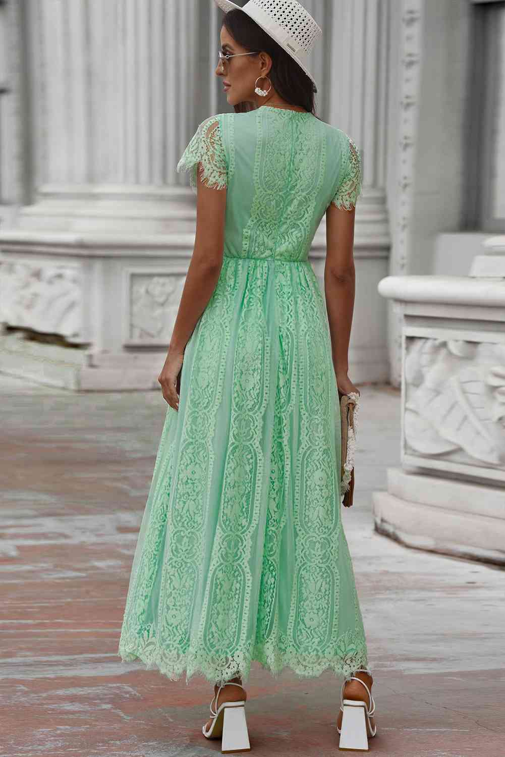 Scalloped Trim Lace Plunge Dress - All Dresses - Dresses - 18 - 2024