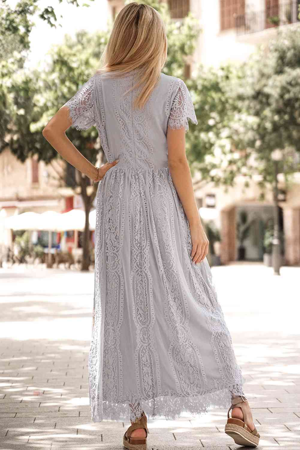 Scalloped Trim Lace Plunge Dress - All Dresses - Dresses - 21 - 2024