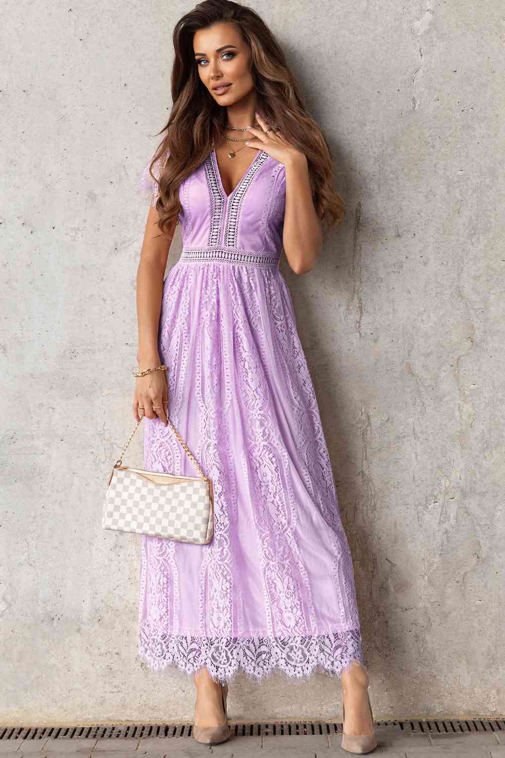 Scalloped Trim Lace Plunge Dress - All Dresses - Dresses - 13 - 2024