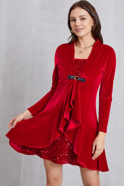 Sequin Ruffle Hem Long Sleeve Mini Dress - All Dresses - Dresses - 4 - 2024