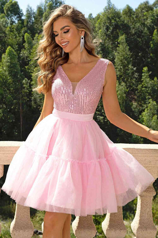 Sequin Sleeveless Mesh Dress - Blush Pink / XS - All Dresses - Dresses - 1 - 2024