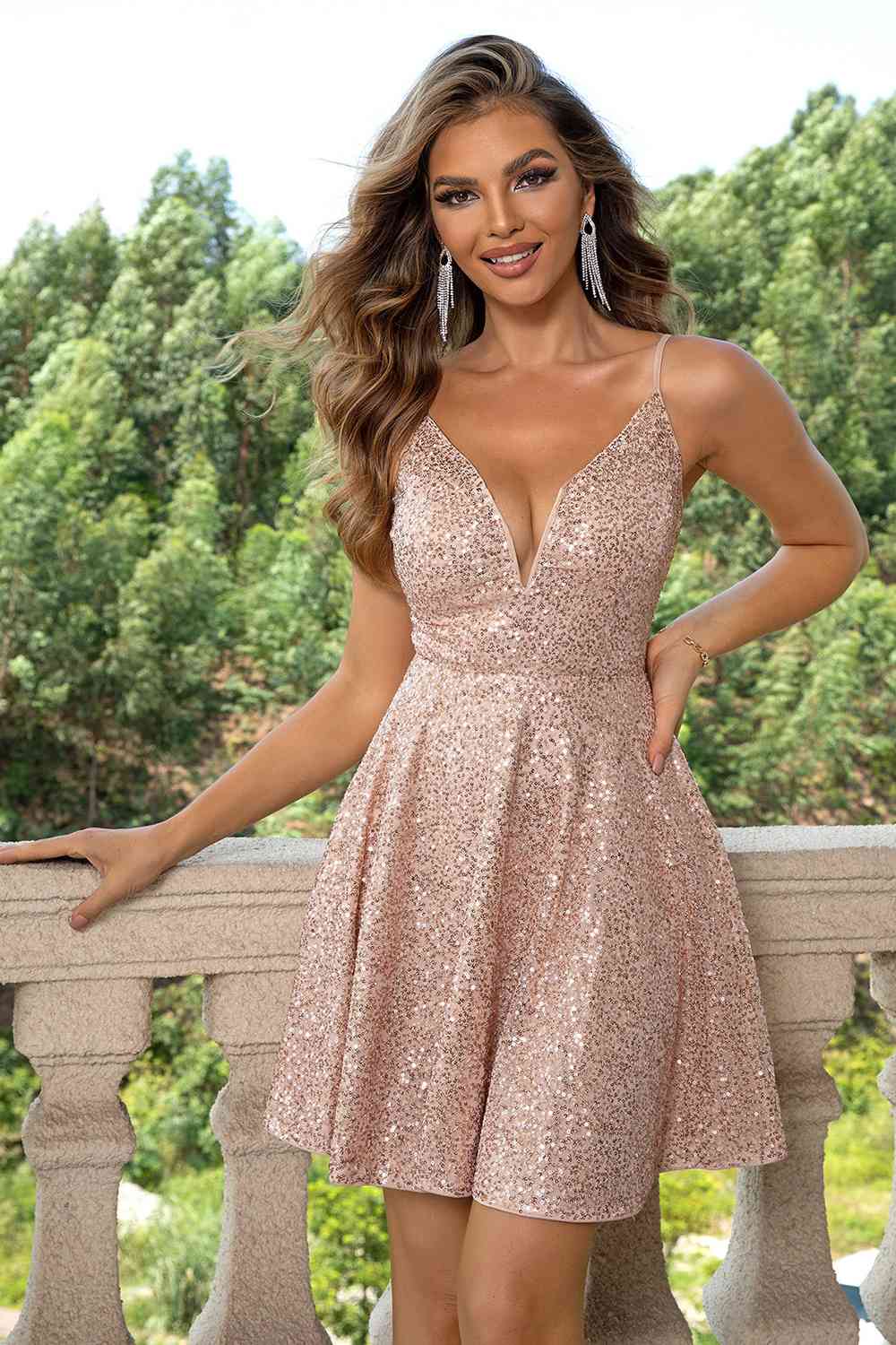 Sequin Spaghetti Strap Dress - Camel / XS - All Dresses - Dresses - 1 - 2024