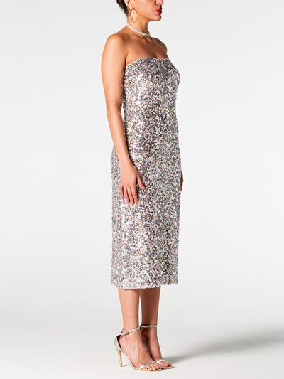 Sequin Straight Neck Midi Wrap Dress - All Dresses - Dresses - 4 - 2024