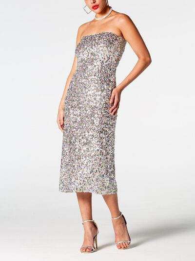 Sequin Straight Neck Midi Wrap Dress - All Dresses - Dresses - 5 - 2024