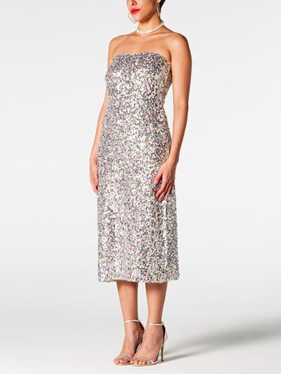 Sequin Straight Neck Midi Wrap Dress - All Dresses - Dresses - 3 - 2024