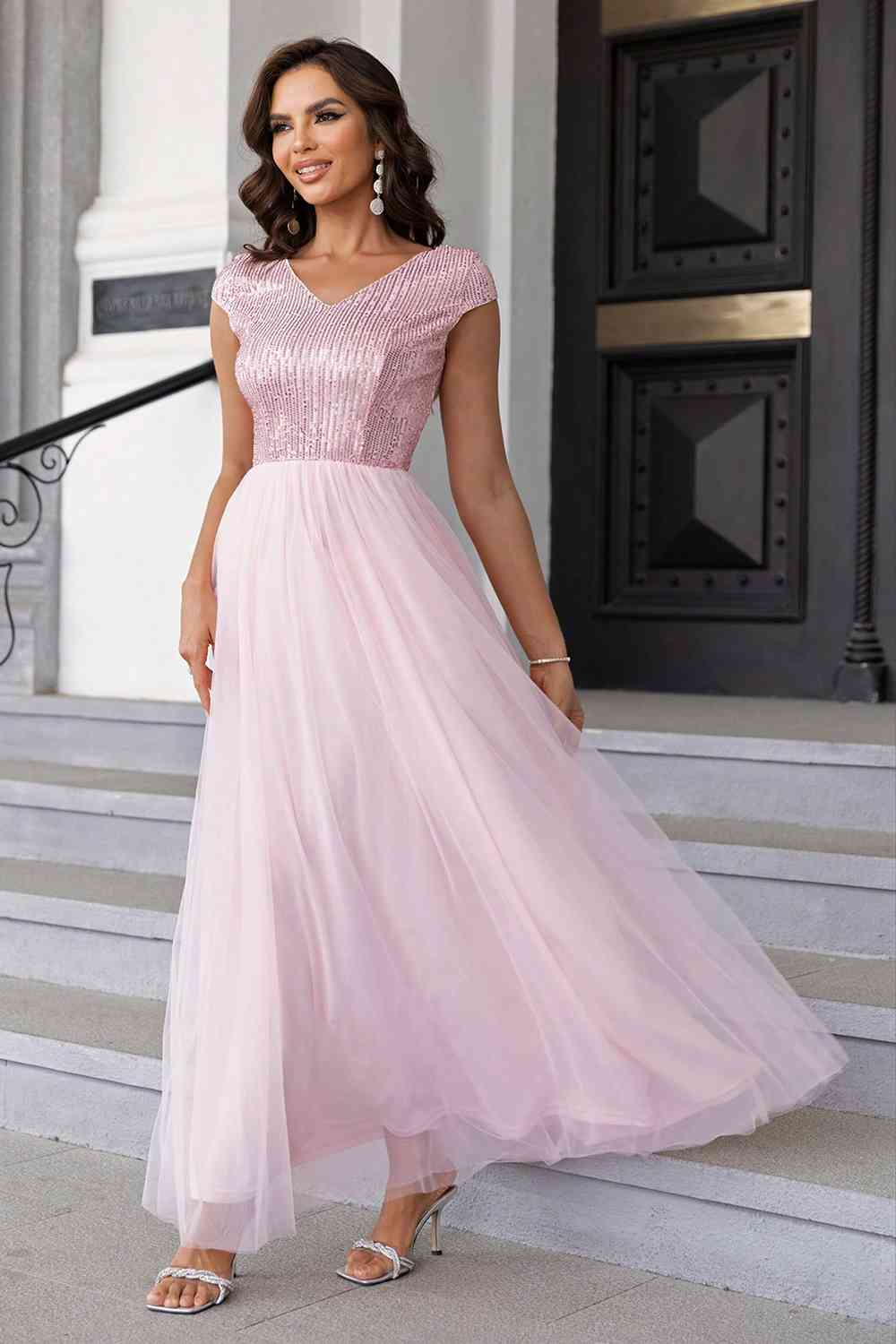 Sequin V-Neck Mesh Maxi Dress - All Dresses - Dresses - 10 - 2024
