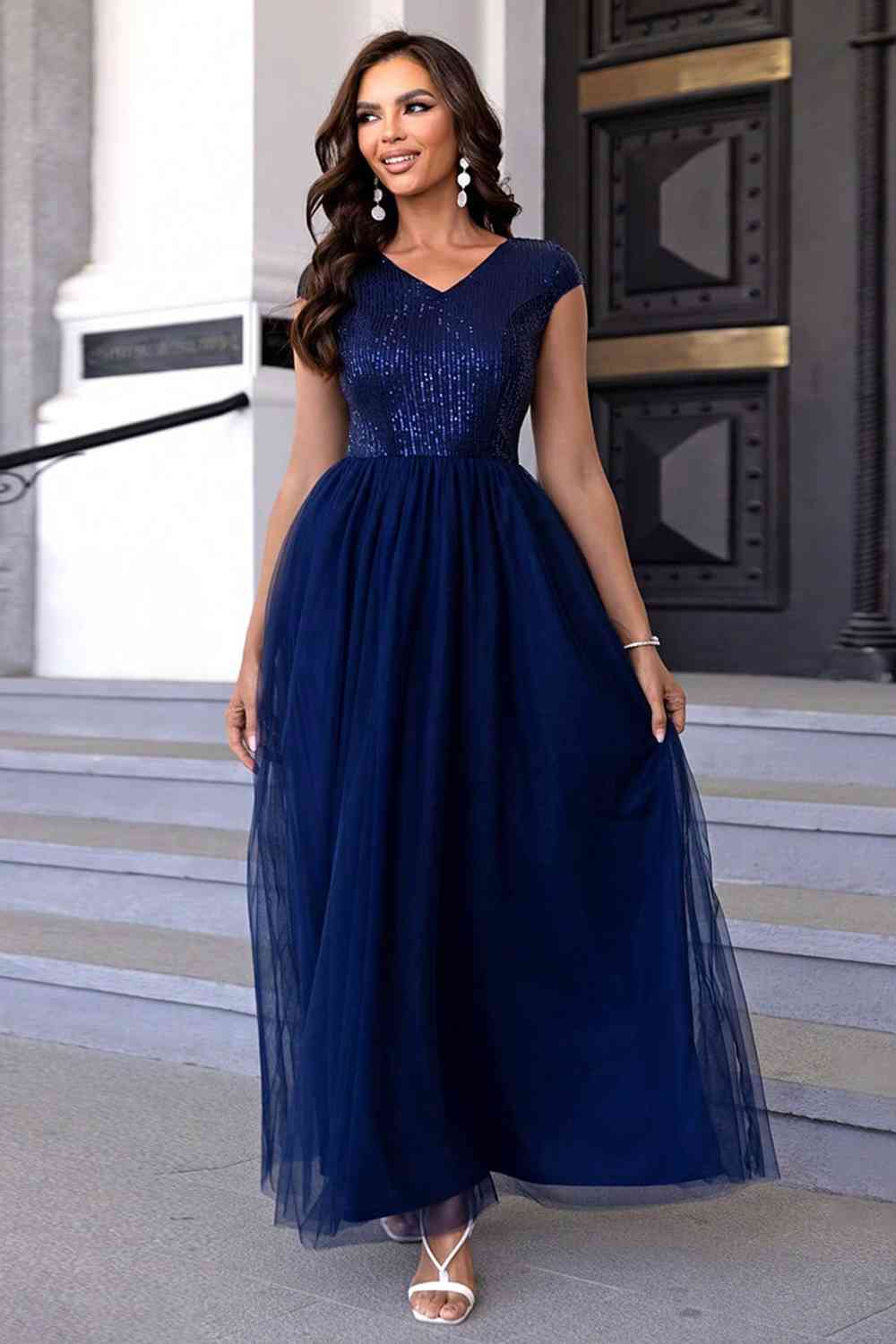 Sequin V-Neck Mesh Maxi Dress - All Dresses - Dresses - 4 - 2024