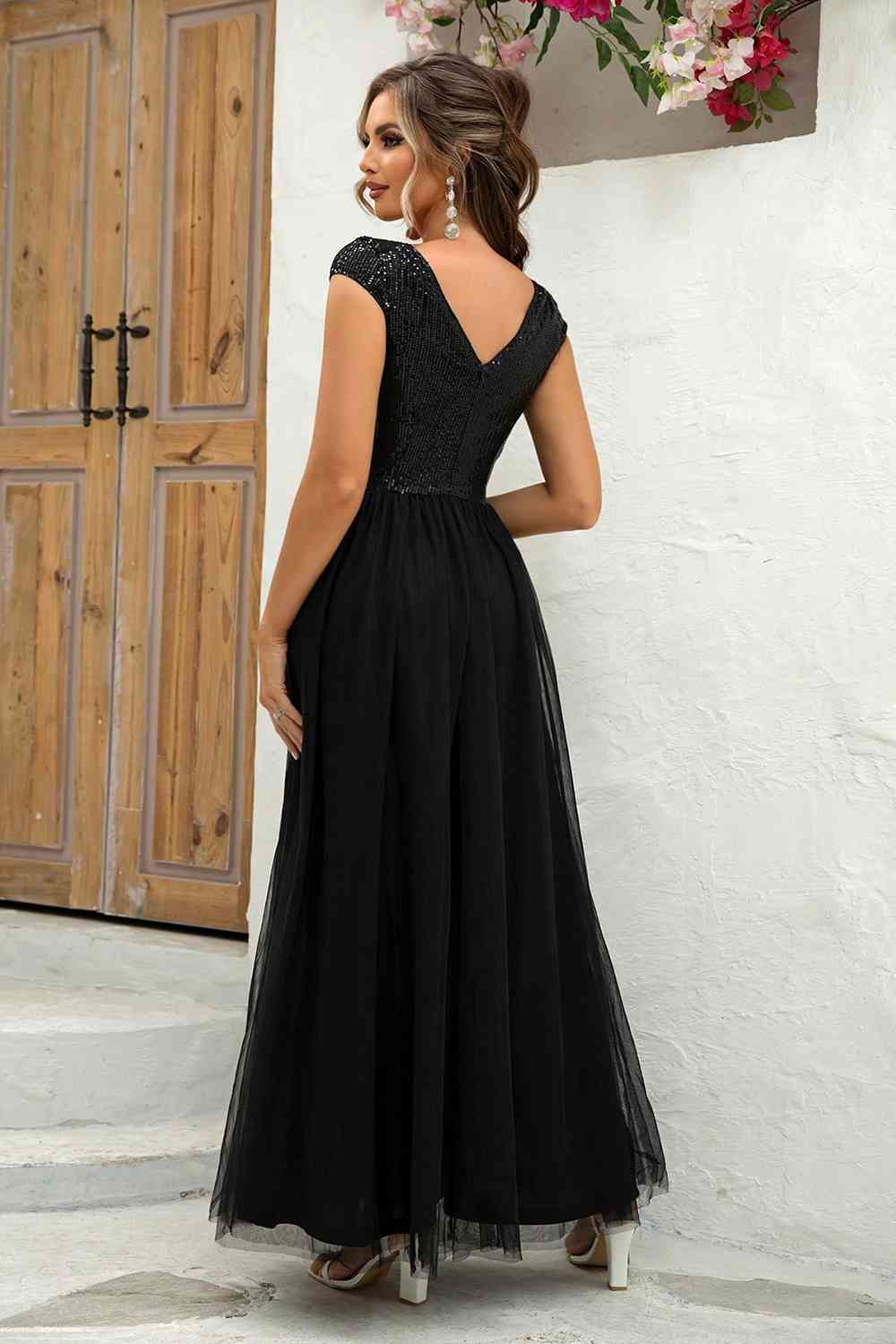Sequin V-Neck Mesh Maxi Dress - All Dresses - Dresses - 20 - 2024