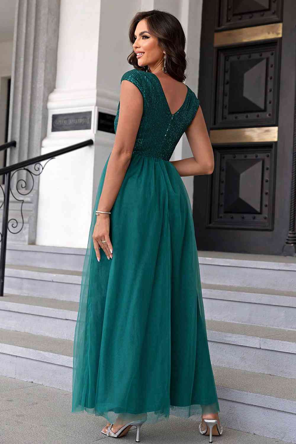 Sequin V-Neck Mesh Maxi Dress - All Dresses - Dresses - 16 - 2024
