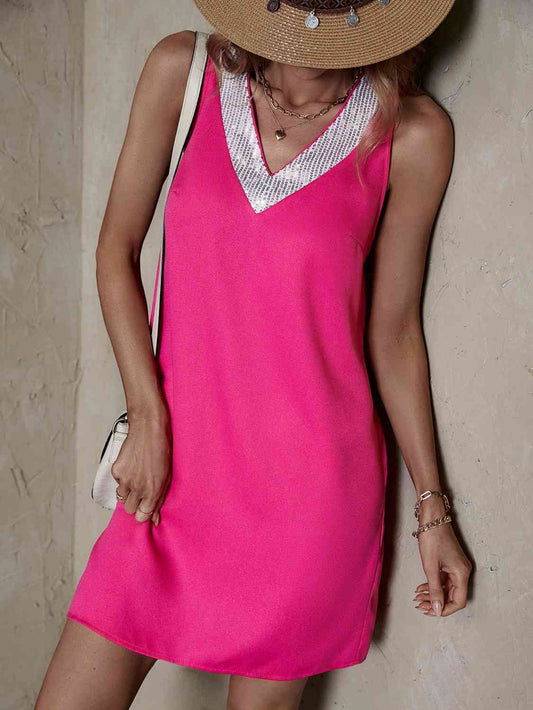 Sequin V-Neck Sleeveless Dress - Hot Pink / S - All Dresses - Dresses - 1 - 2024