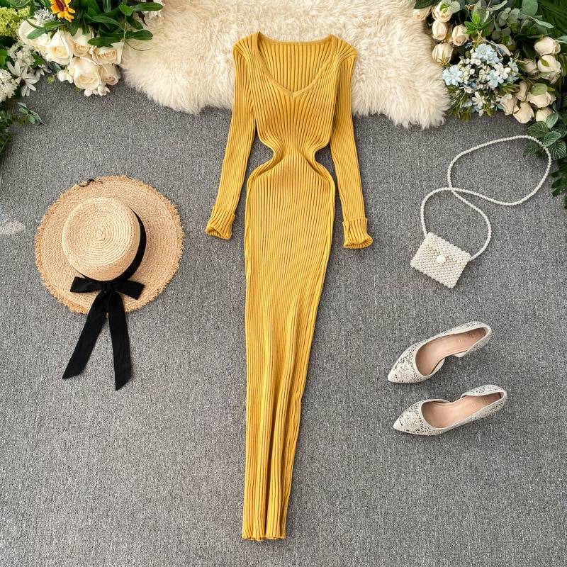Sexy Elastic Bodycon Dress - Yellow / M - All Dresses - Shirts & Tops - 18 - 2024