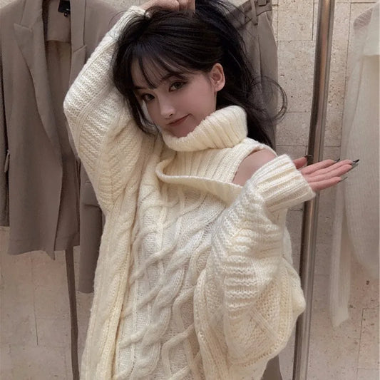 Sexy Off-Shoulder Turtleneck Lolita Oversize Sweater - Kawaii Stop - 
