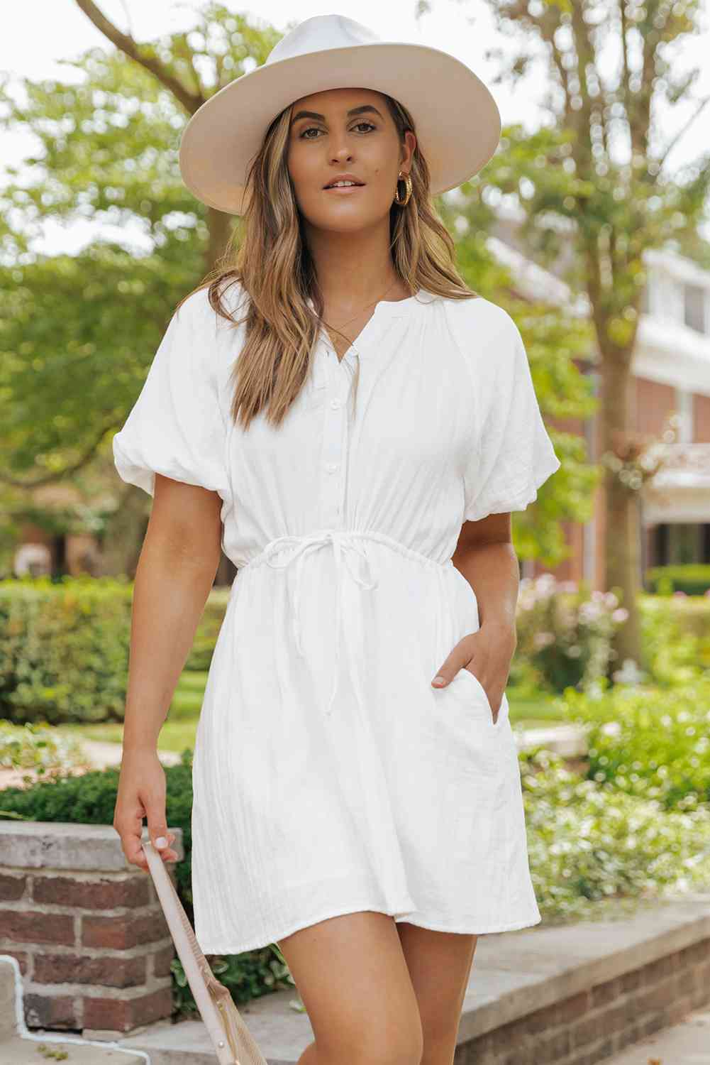 Short Sleeve Mini Dress with Pockets - White / S - All Dresses - Dresses - 1 - 2024