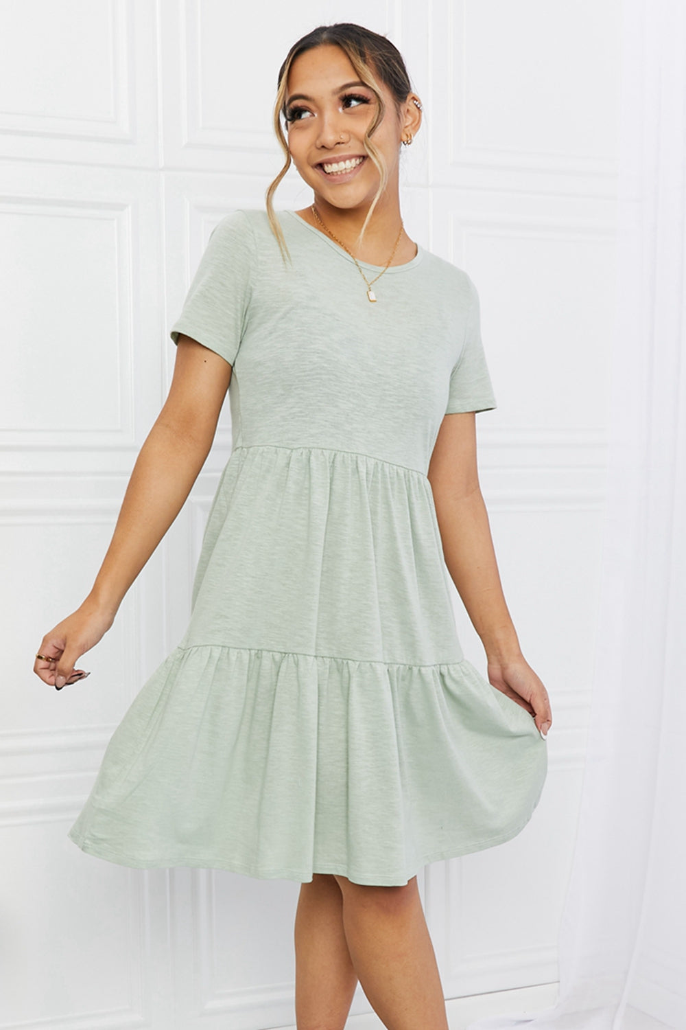 Short Sleeve Round Neck Tiered Tee Dress - Green / S - All Dresses - Dresses - 1 - 2024