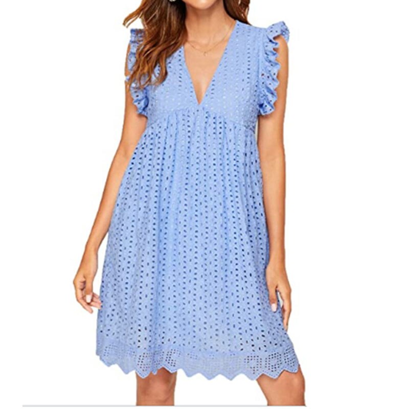 Short Sleeve V-Neck Lace Dress - Light Blue / XXL - All Dresses - Dresses - 10 - 2024