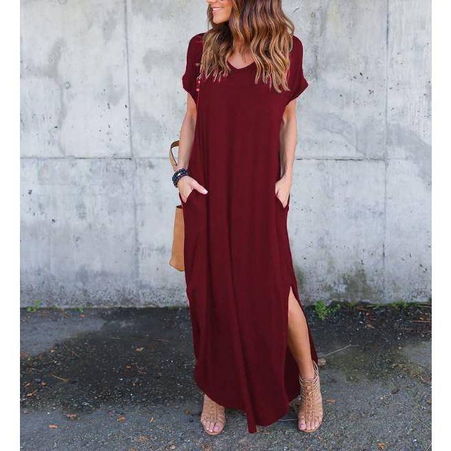 Short Sleeved Maxi Dress - Dark Red / 4XL - All Dresses - Dresses - 15 - 2024