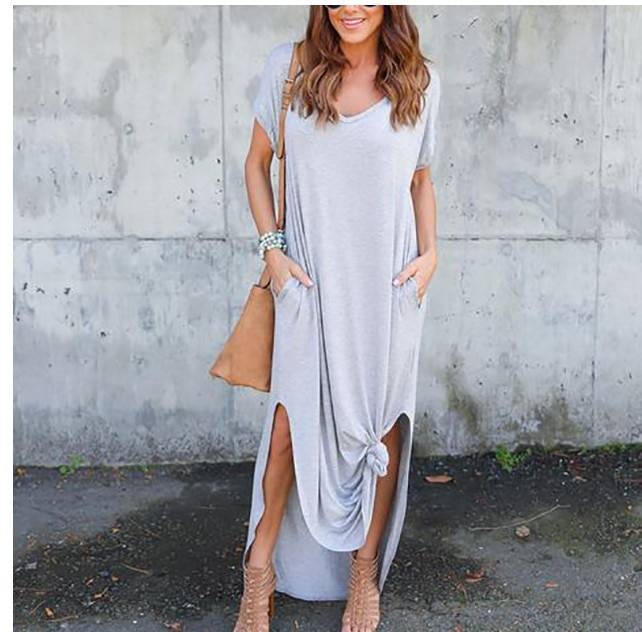 Short Sleeved Maxi Dress - Gray / 4XL - All Dresses - Dresses - 19 - 2024