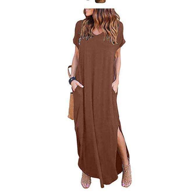 Short Sleeved Maxi Dress - Brown / 4XL - All Dresses - Dresses - 20 - 2024