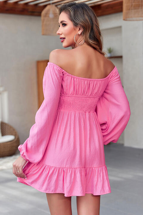 Smocked Balloon Sleeve Off-Shoulder Mini Dress - All Dresses - Dresses - 2 - 2024