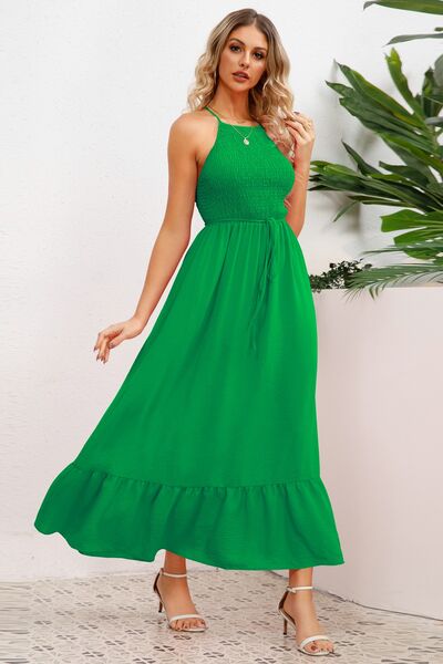 Smocked Crisscross Spaghetti Strap Dress - Mid Green / S - All Dresses - Dresses - 13 - 2024