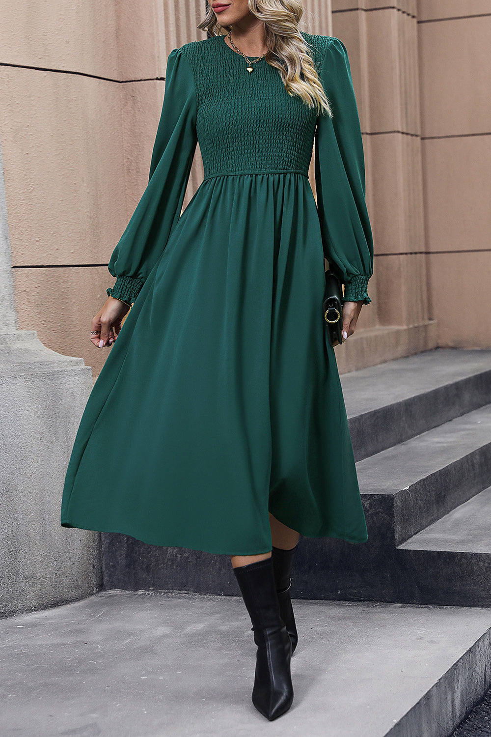 Smocked Long Sleeve Midi Dress - All Dresses - Dresses - 3 - 2024