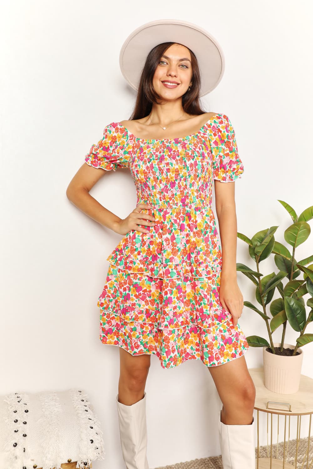Smocked Sweetheart Neck Flounce Sleeve Mini Dress - Multicolored / S - All Dresses - Dresses - 1 - 2024