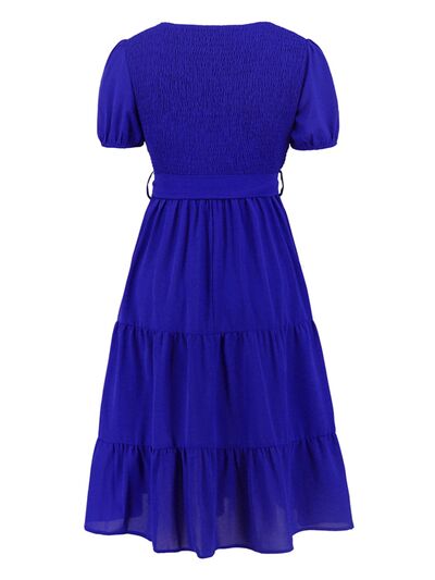 Smocked Tie Front Short Sleeve Tiered Dress - All Dresses - Dresses - 21 - 2024