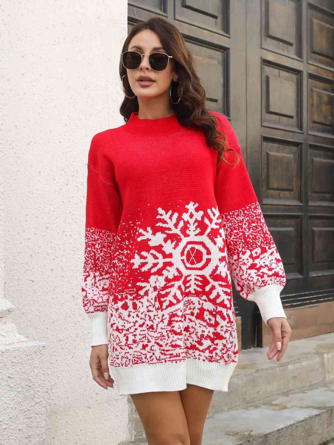 Snowflake Pattern Sweater Dress - Red / S - All Dresses - Dresses - 4 - 2024