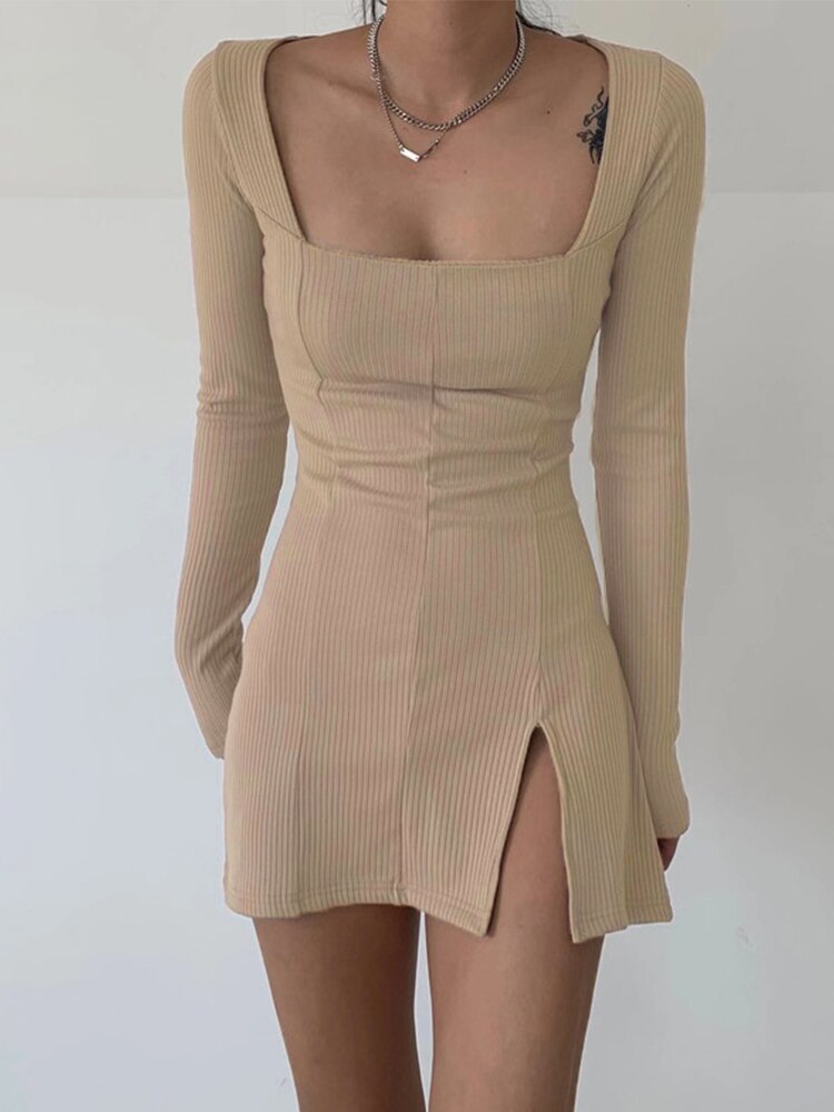 Solid Casual Knitted Dresses - Khaki / S - All Dresses - Dresses - 21 - 2024