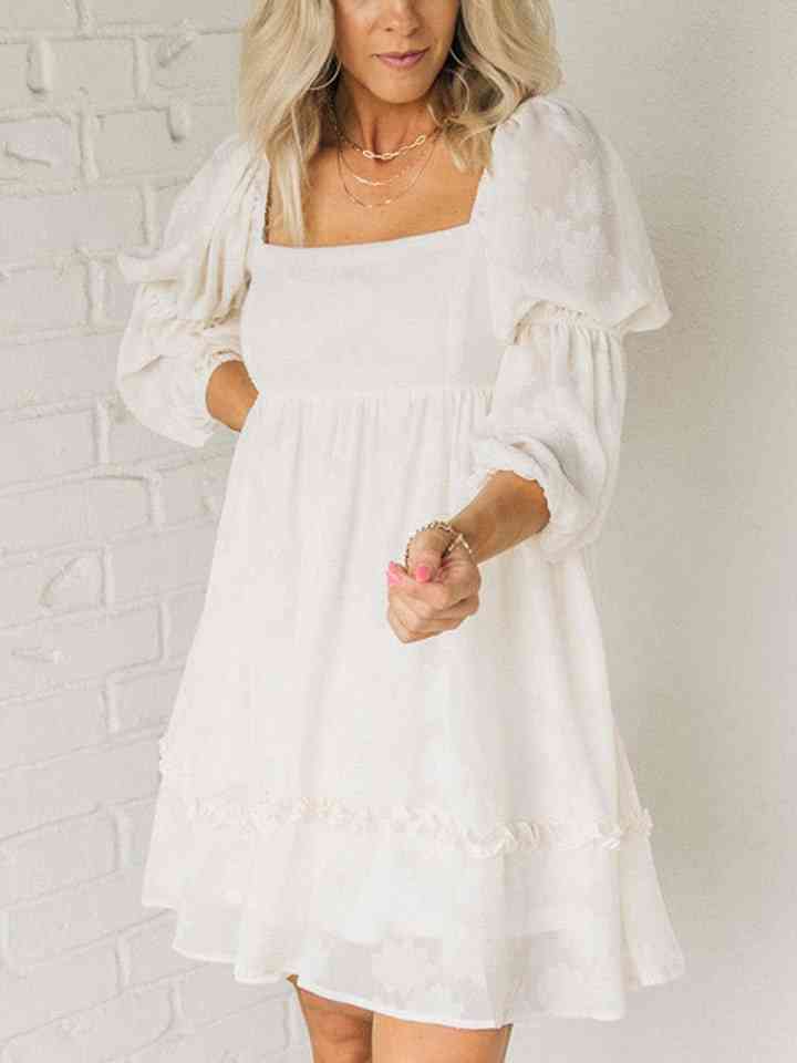 Square Neck Long Sleeve Mini Dress - White / S - All Dresses - Dresses - 1 - 2024
