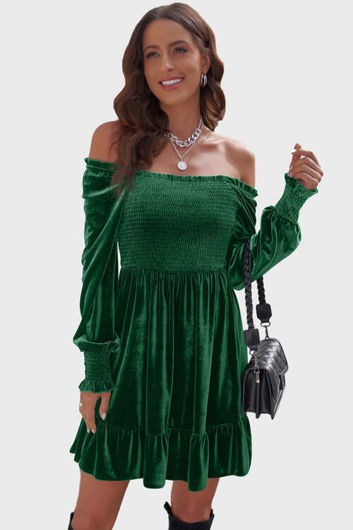Square Neck Smocked Ruffle Hem Dress - Green / S - All Dresses - Dresses - 6 - 2024