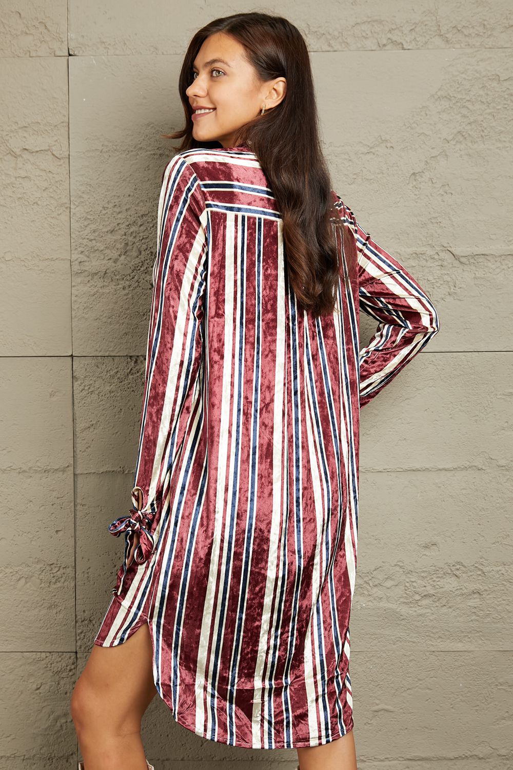 Stripe Velvet Dress with Pockets - All Dresses - Dresses - 2 - 2024