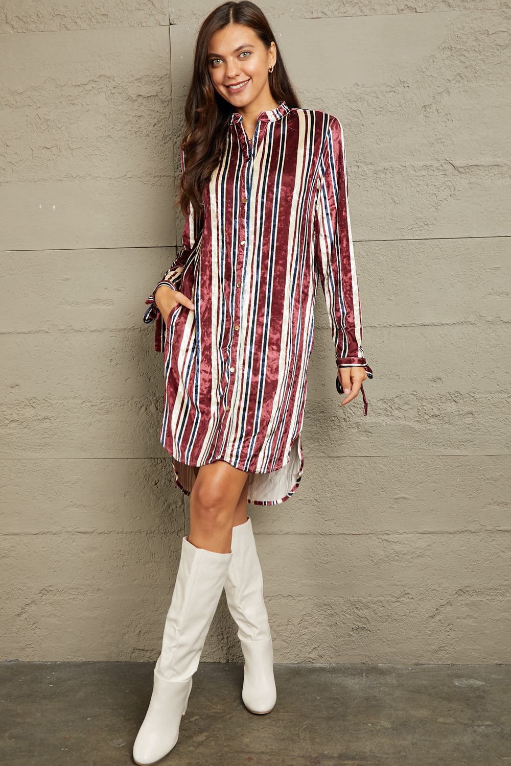 Stripe Velvet Dress with Pockets - All Dresses - Dresses - 4 - 2024