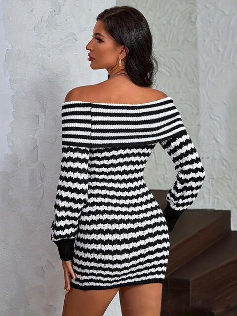 Striped Off-Shoulder Sweater Dress - All Dresses - Dresses - 2 - 2024