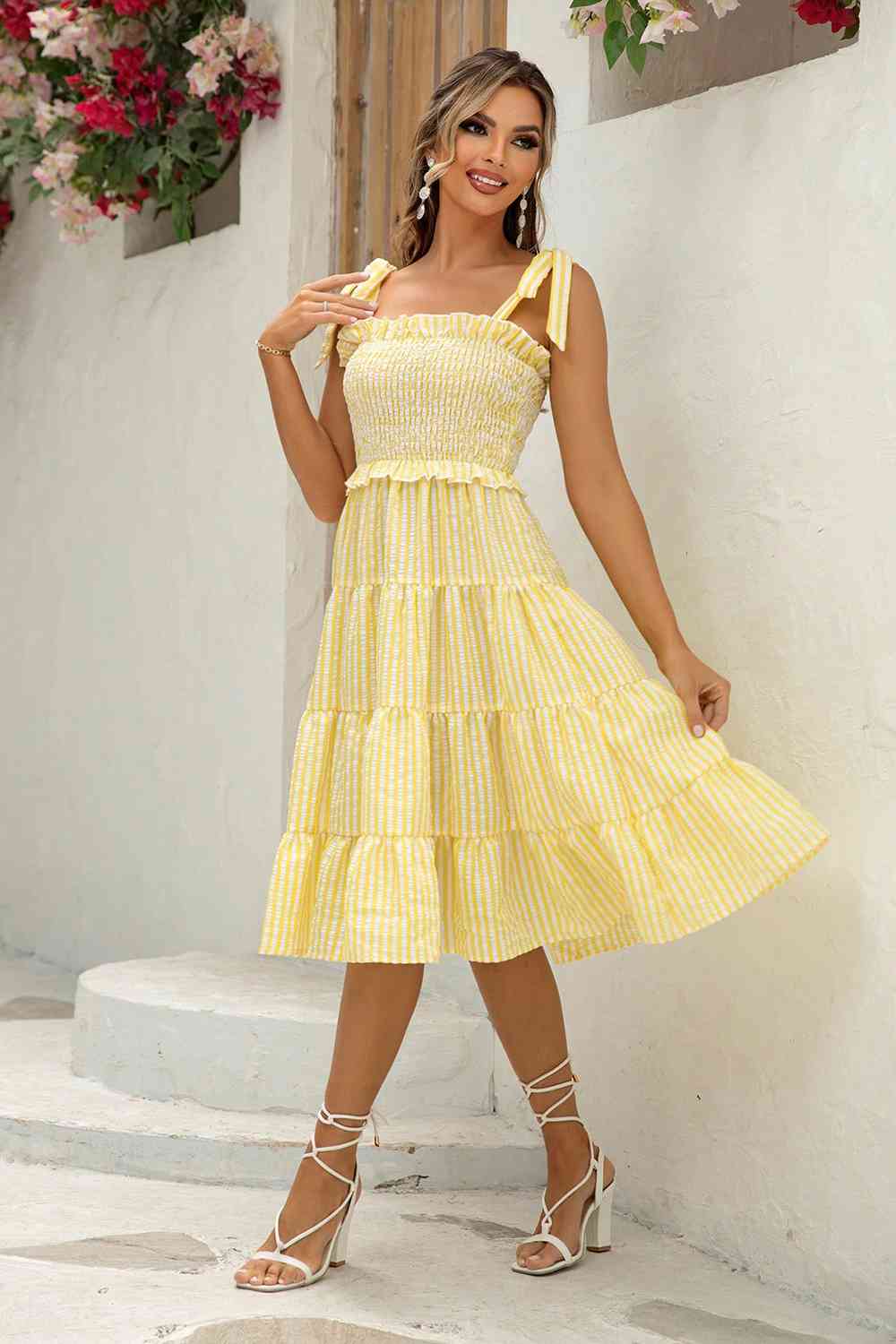 Striped Tie-Shoulder Tiered Dress - All Dresses - Dresses - 4 - 2024