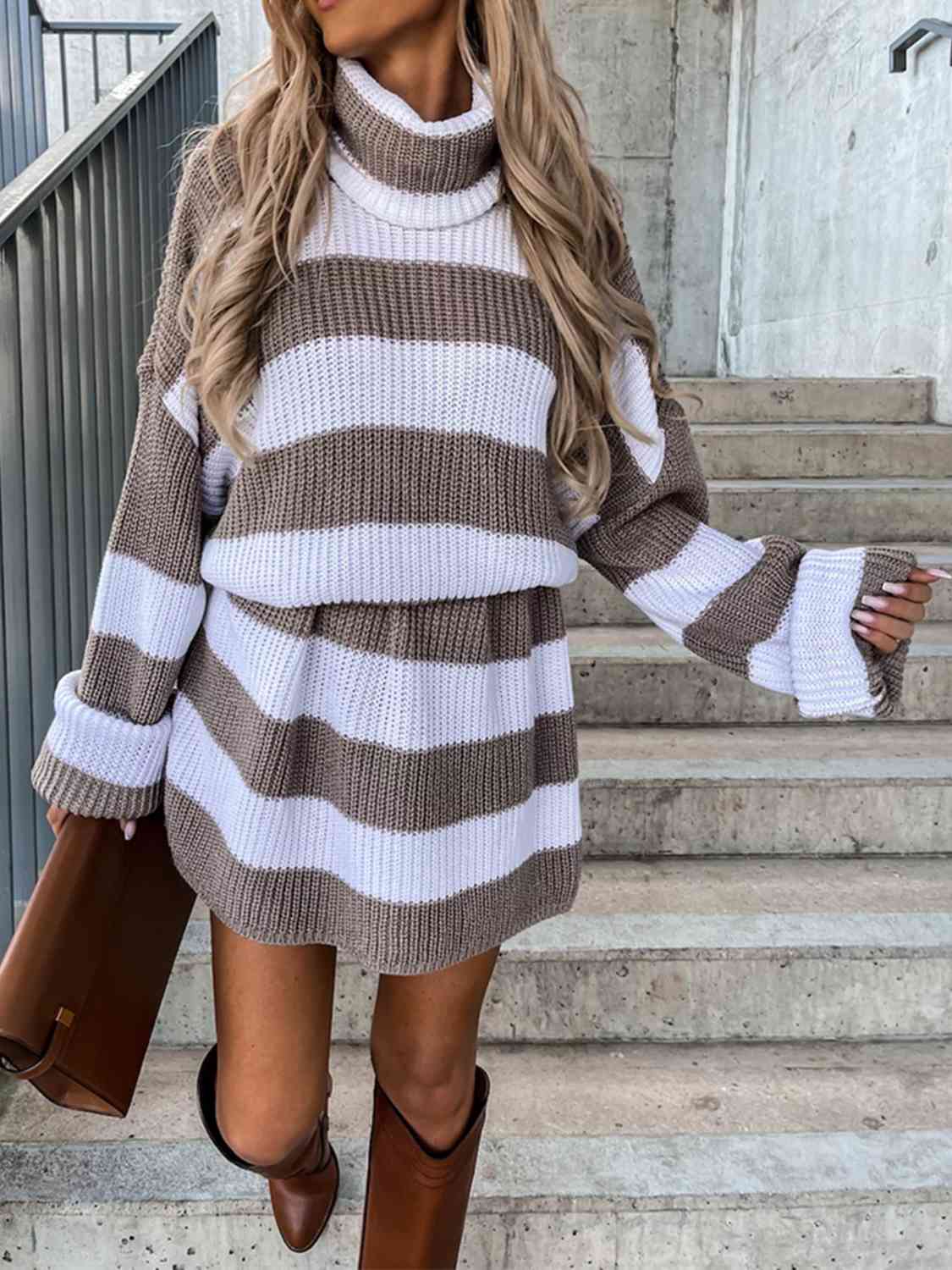 Striped Turtleneck Sweater Dress - All Dresses - Dresses - 5 - 2024
