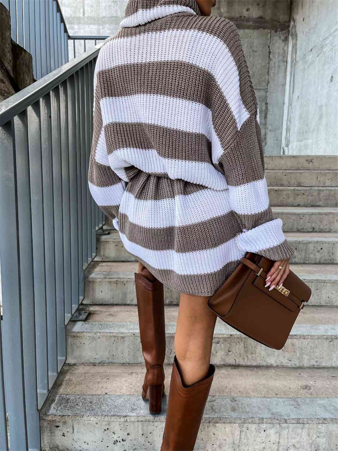Striped Turtleneck Sweater Dress - All Dresses - Dresses - 6 - 2024