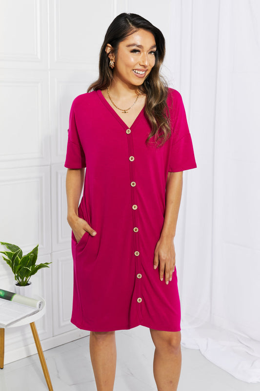 Sunday Brunch Button Down Knee-Length Dress in Magenta - Red / S - All Dresses - Dresses - 1 - 2024