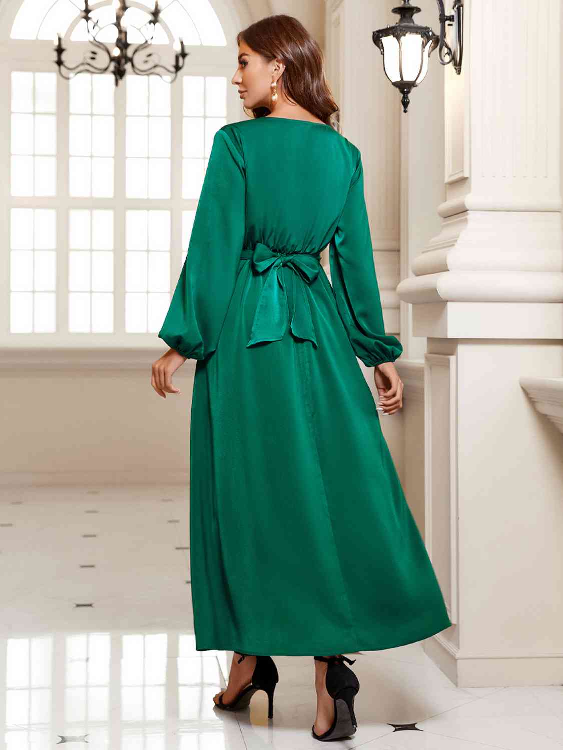 Surplice Long Sleeve Slit Midi Dress - All Dresses - Dresses - 2 - 2024