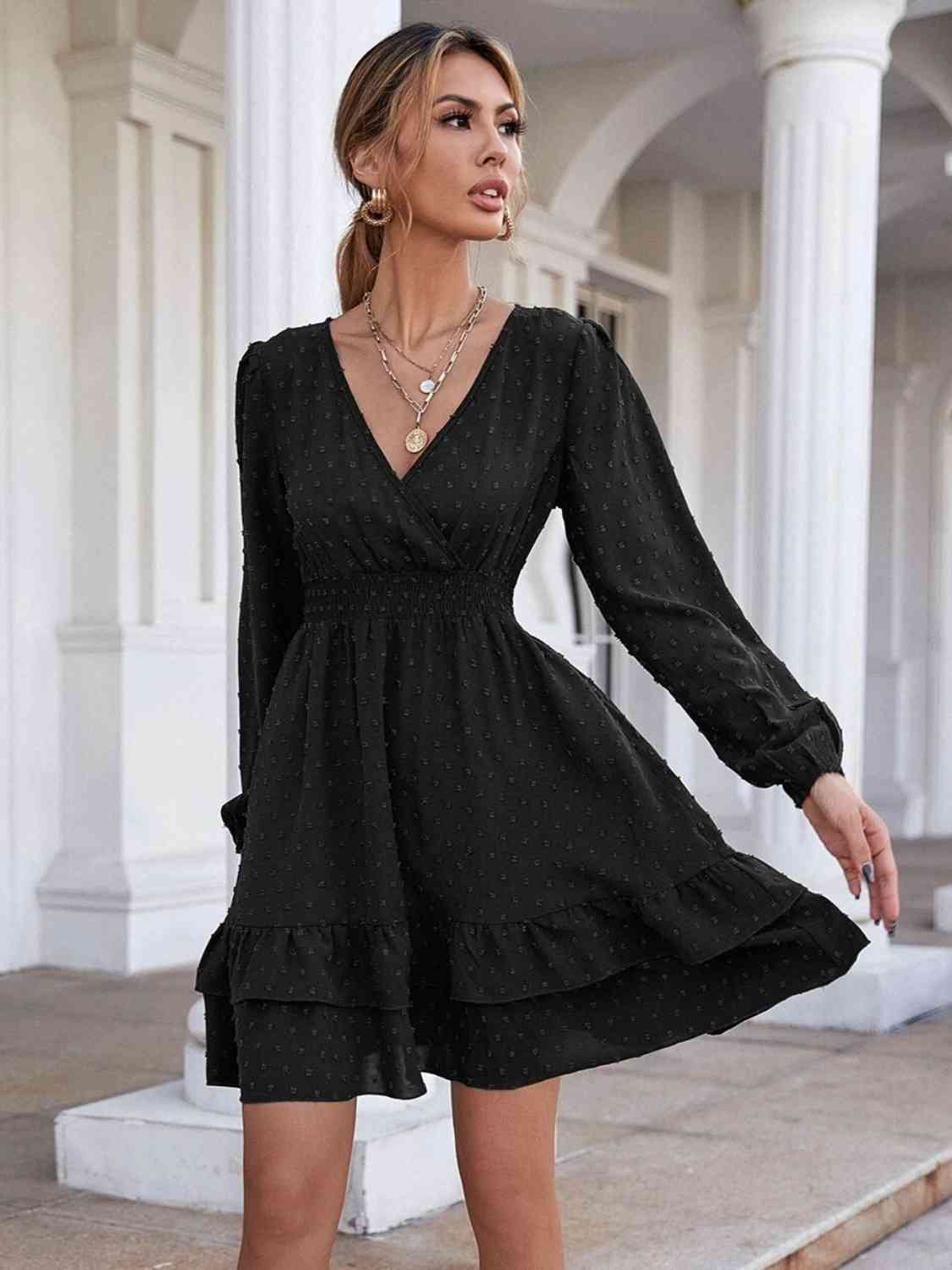Surplice Neck Long Sleeve Dress - Black / S - All Dresses - Dresses - 4 - 2024