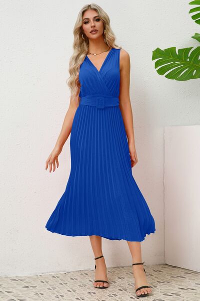Surplice Sleeveless Midi Pleated Dress - Royal Blue / S - All Dresses - Dresses - 1 - 2024
