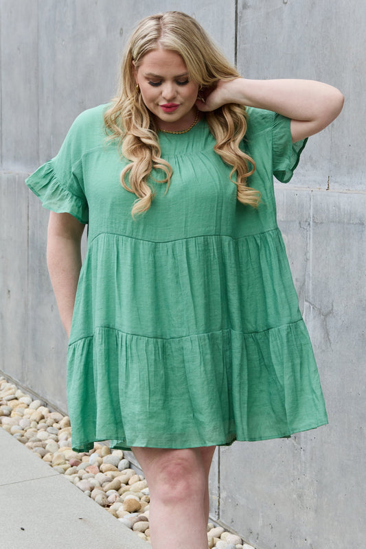 Sweet As Can Be Full Size Textured Woven Babydoll Dress - Green / S - All Dresses - Dresses - 1 - 2024