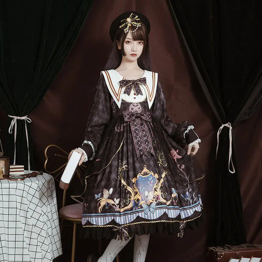 Sweet Gothic Lolita Dress - Autumn Elegance Bowknot & Lace Ruffles - Black / S - All Dresses - Dresses - 6 - 2024