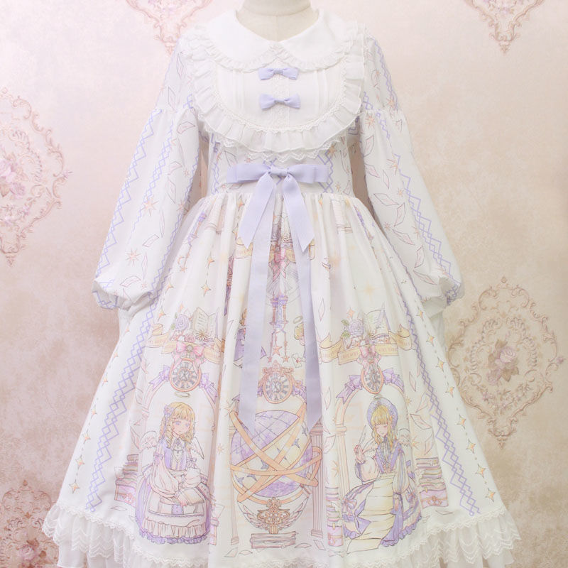 Sweet Kawaii Blue Long Sleeve Lolita Dress - White / M - All Dresses - Dresses - 7 - 2024