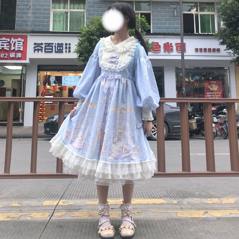 Sweet Kawaii Blue Long Sleeve Lolita Dress - All Dresses - Dresses - 4 - 2024