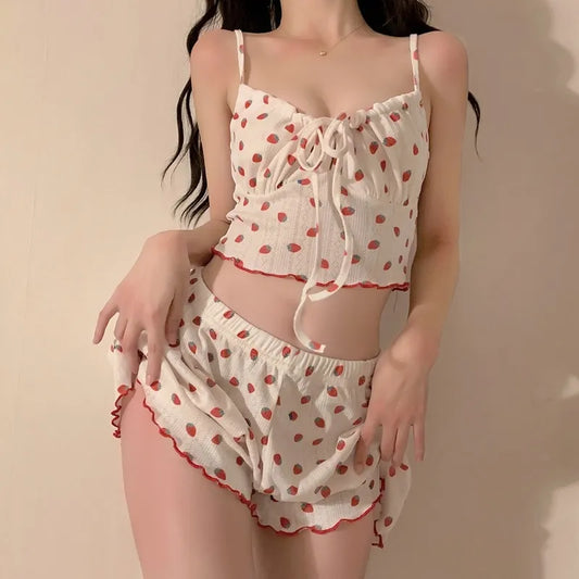 Sweet Strawberry Lolita Pajamas 2-Piece Set - White / One Size - All Dresses - Pajamas - 1 - 2024