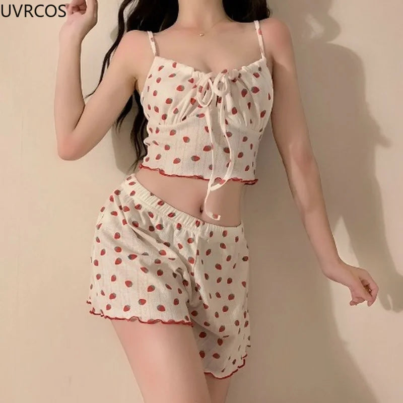 Sweet Strawberry Lolita Pajamas 2-Piece Set - White / One Size - All Dresses - Pajamas - 6 - 2024