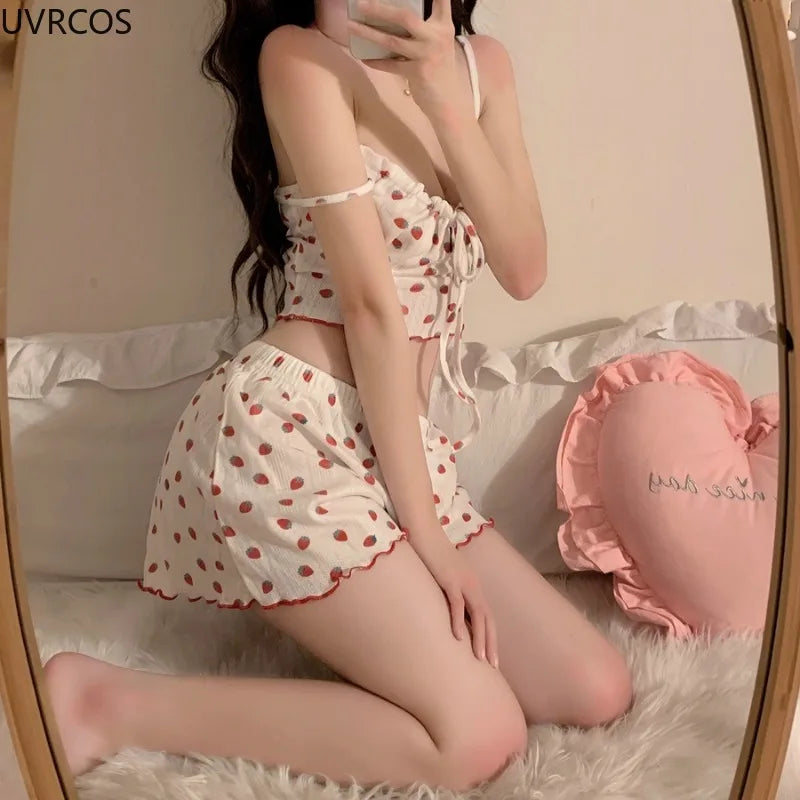 Sweet Strawberry Lolita Pajamas 2-Piece Set - White / One Size - All Dresses - Pajamas - 4 - 2024